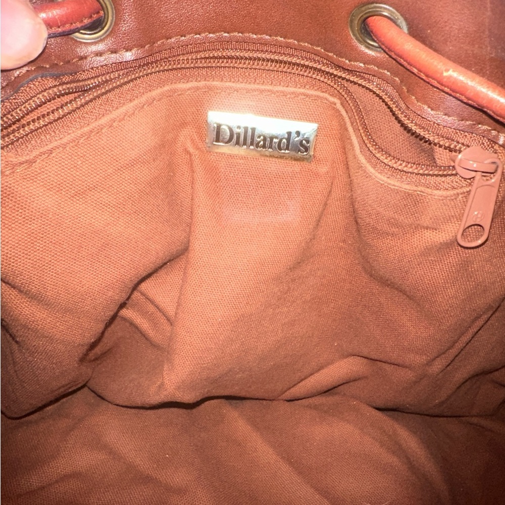 Vintage Dillards Brand Brown Leather Woven Bucket Drawstring Shoulder Bag 90’s - Picture 8 of 8